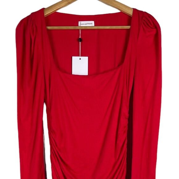 Lovers and Friends Benae Red Mini Dress Sz XXS Long Sleeves Ruched Stretch NEW - Picture 4 of 15